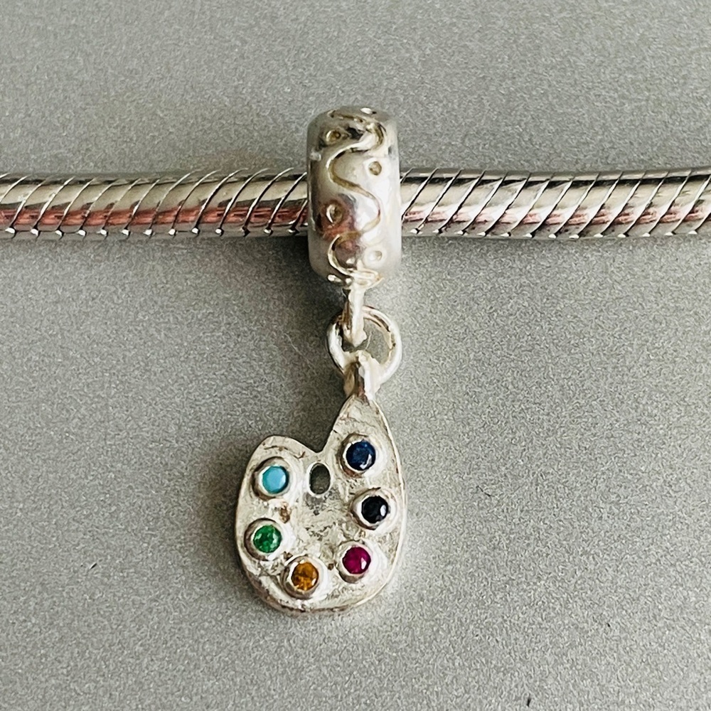 Artist's Palette Dangle Charm Sterling Silver Bead For Bracelet or Neckl…